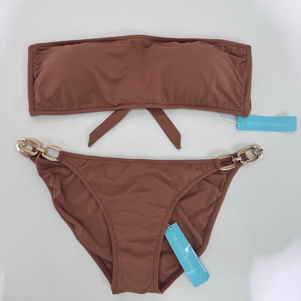NWT Melissa Odabash Melbourne Mocha Bikini Top & Bottom Set US 12 Neutral Modest